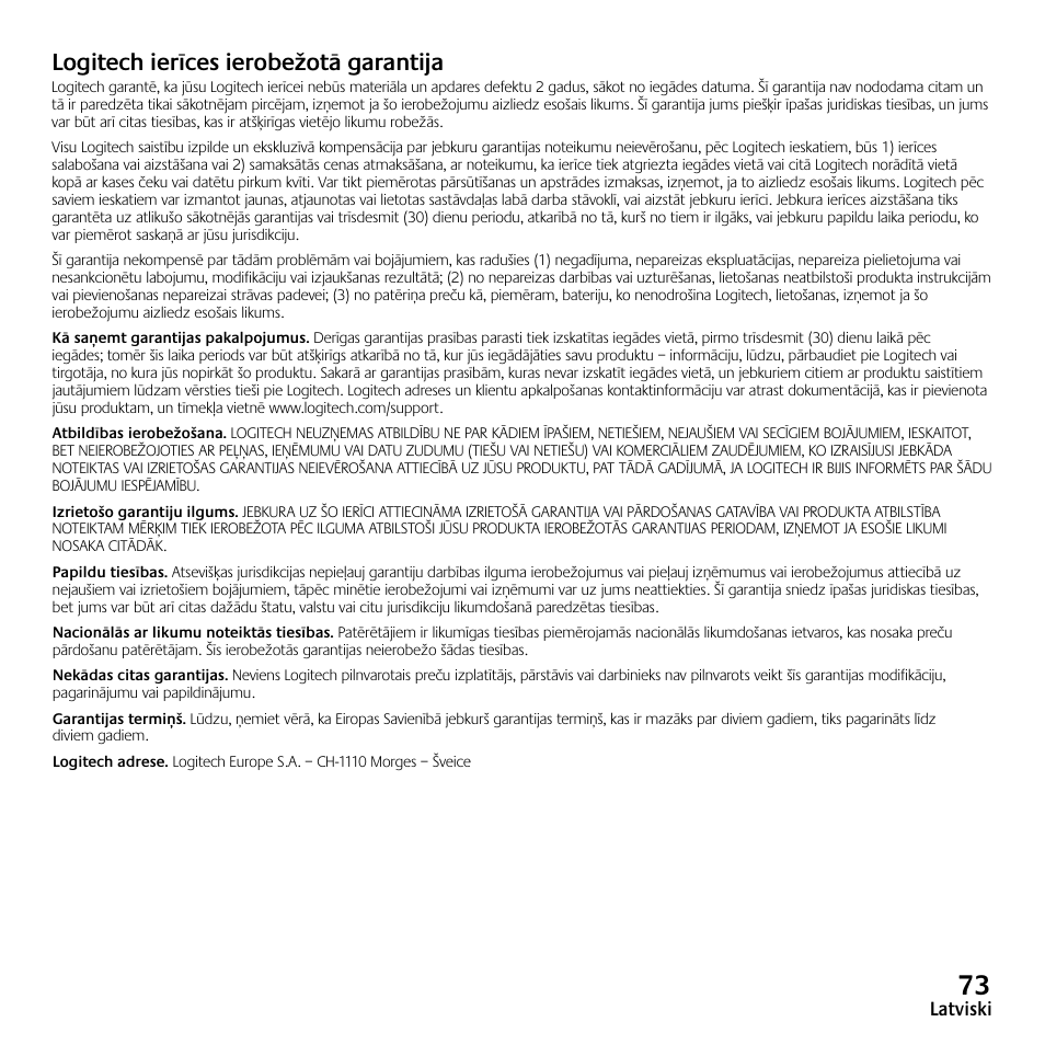 Logitech ierīces ierobežotā garantija | Logitech Z523 User Manual | Page 73 / 114