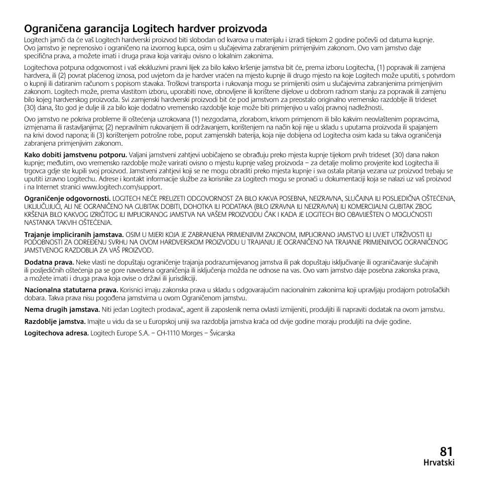 Ograničena garancija logitech hardver proizvoda | Logitech Z523 User Manual | Page 81 / 114