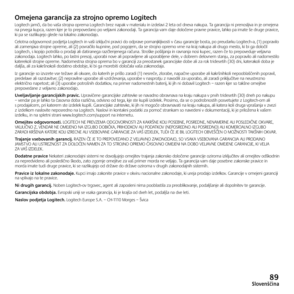 Omejena garancija za strojno opremo logitech | Logitech Z523 User Manual | Page 89 / 114