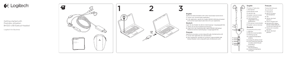 Logitech USB Earbud Headset BH320 User Manual | 2 pages