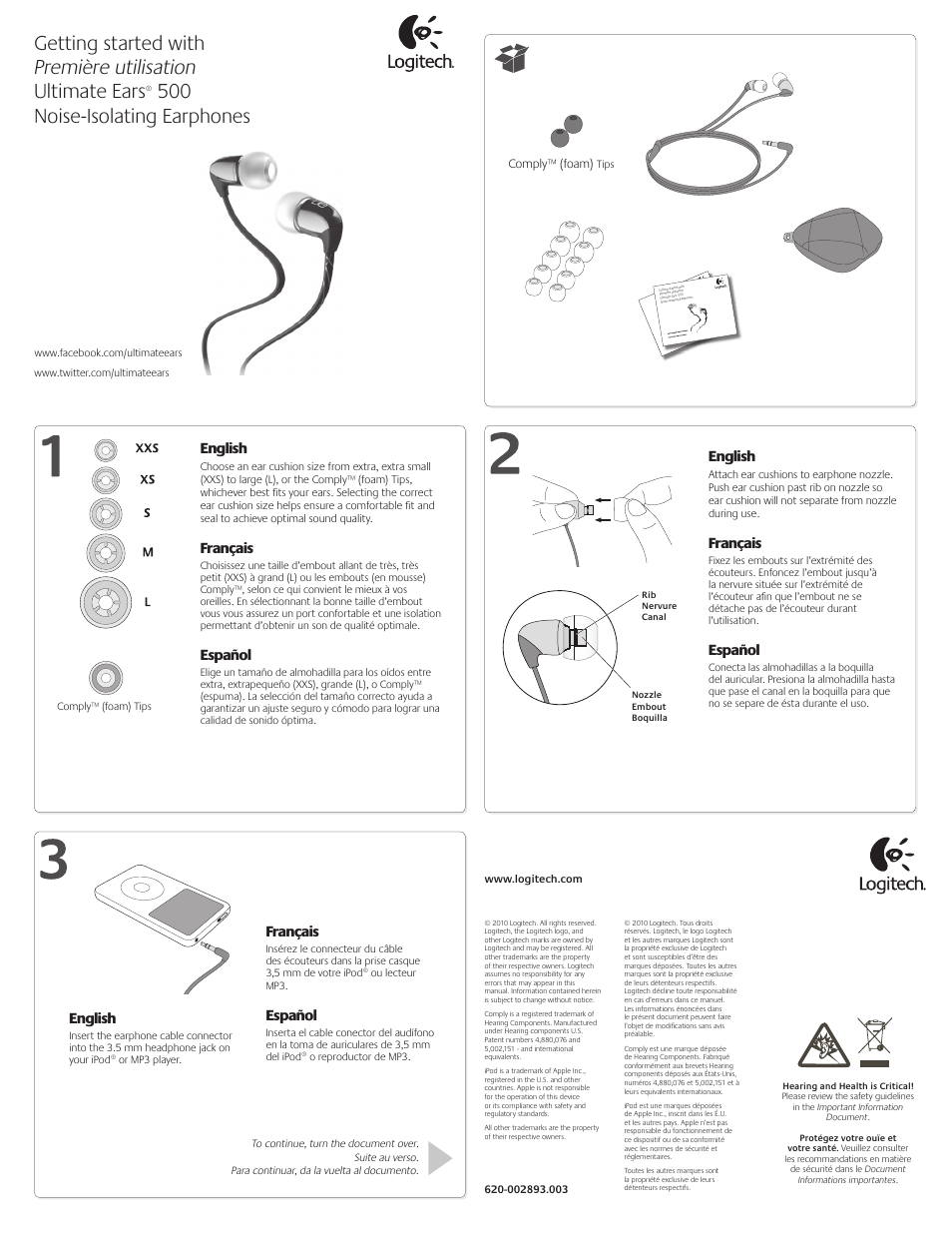 Logitech Ultimate-Ears 500 User Manual | 2 pages