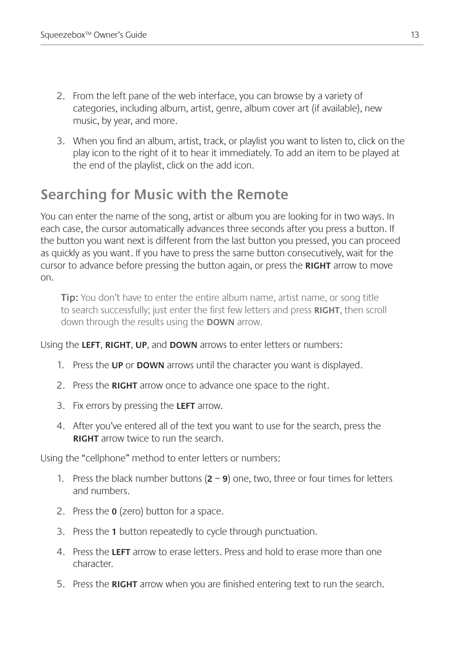 Searching for music with the remote | Logitech Squeezebox Ft User Manual | Page 15 / 32