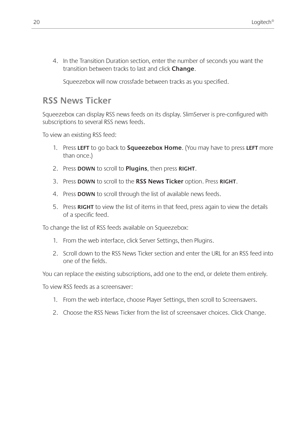 Rss news ticker | Logitech Squeezebox Ft User Manual | Page 22 / 32