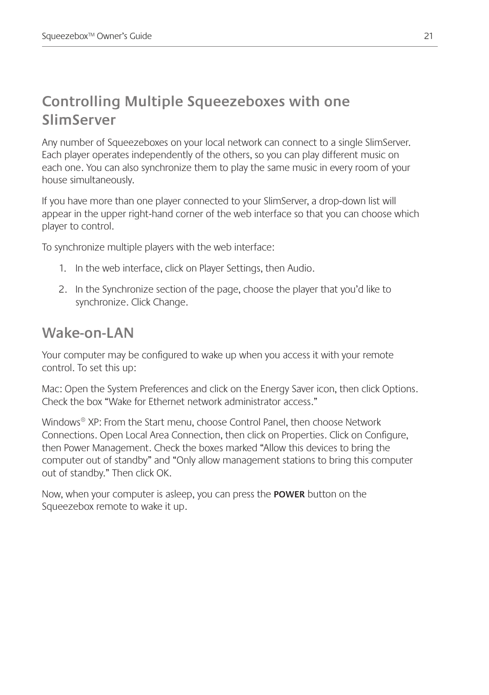 Wake-on-lan | Logitech Squeezebox Ft User Manual | Page 23 / 32