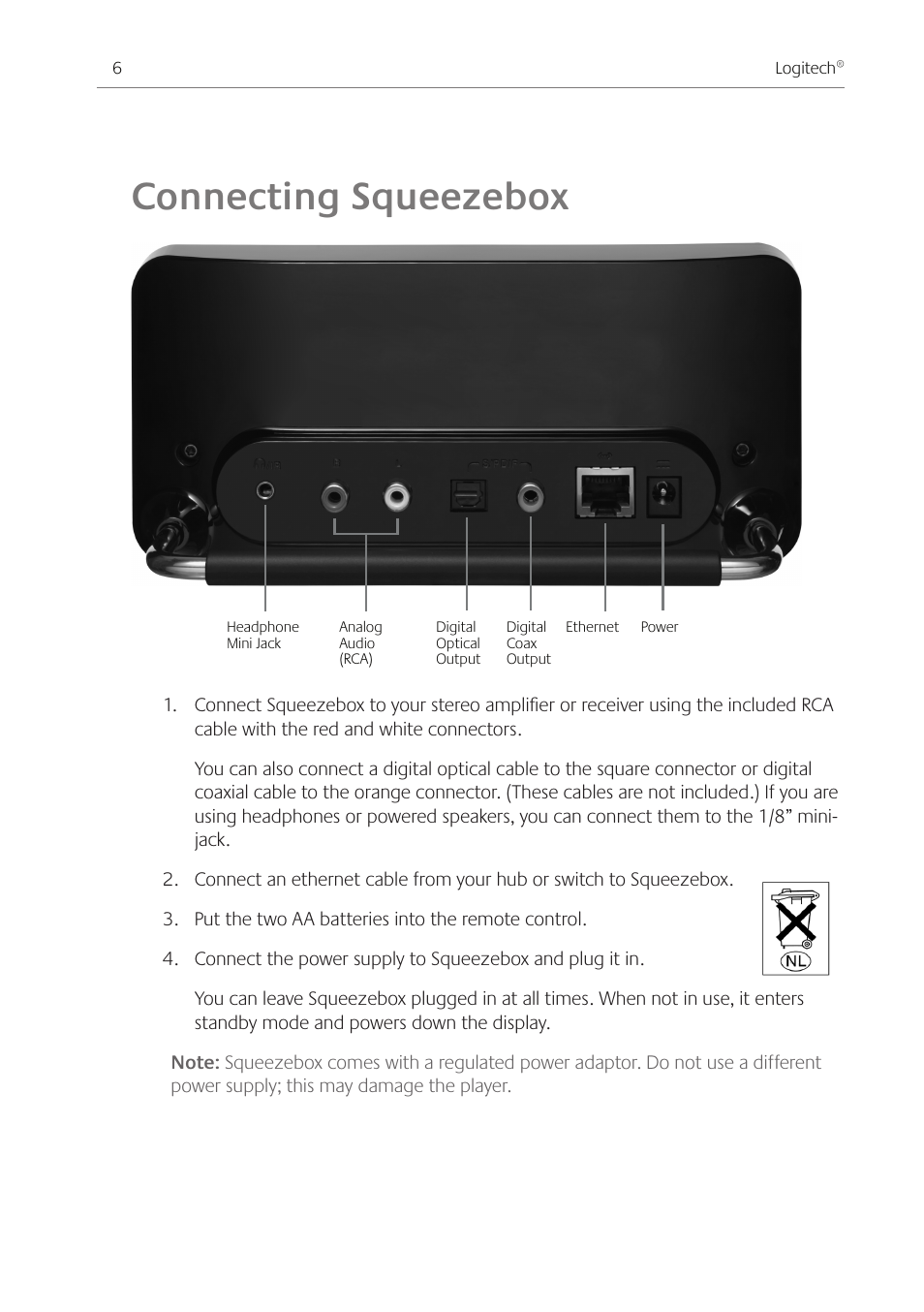 Connecting squeezebox | Logitech Squeezebox Ft User Manual | Page 8 / 32