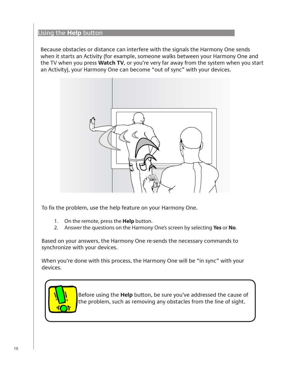 Using the help button | Logitech Harmony One User Manual | Page 10 / 40