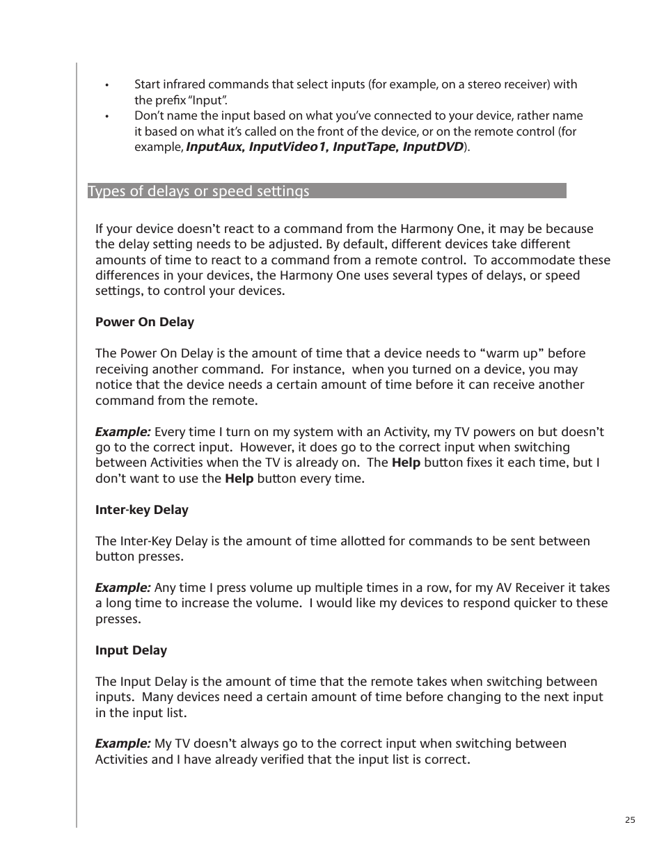 Types of delays or speed settings | Logitech Harmony One User Manual | Page 25 / 40