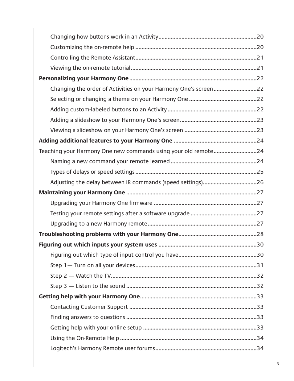 Logitech Harmony One User Manual | Page 3 / 40