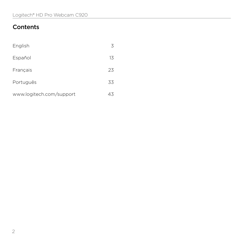 Logitech HD Pro C920 User Manual | Page 2 / 44