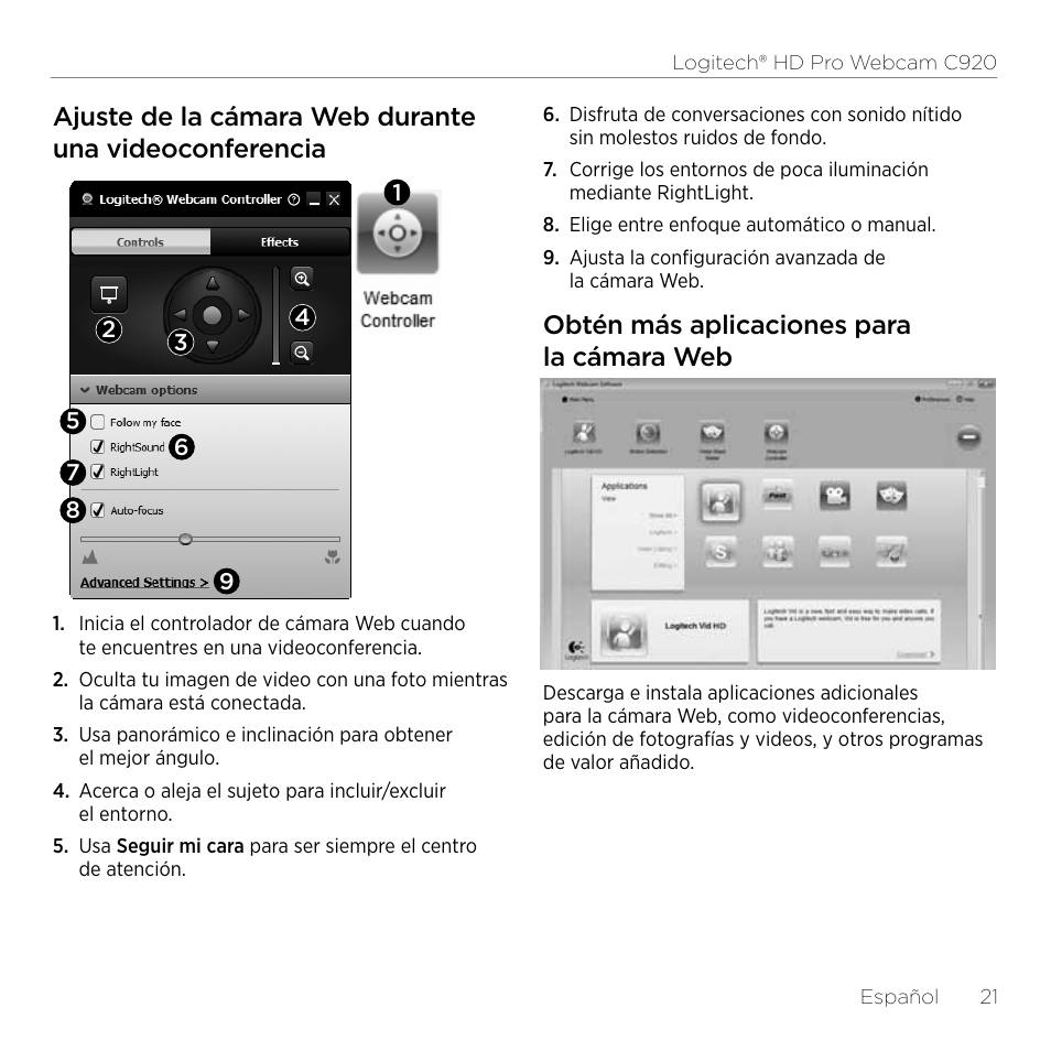 Obtén más aplicaciones para la cámara web | Logitech HD Pro C920 User Manual | Page 21 / 44