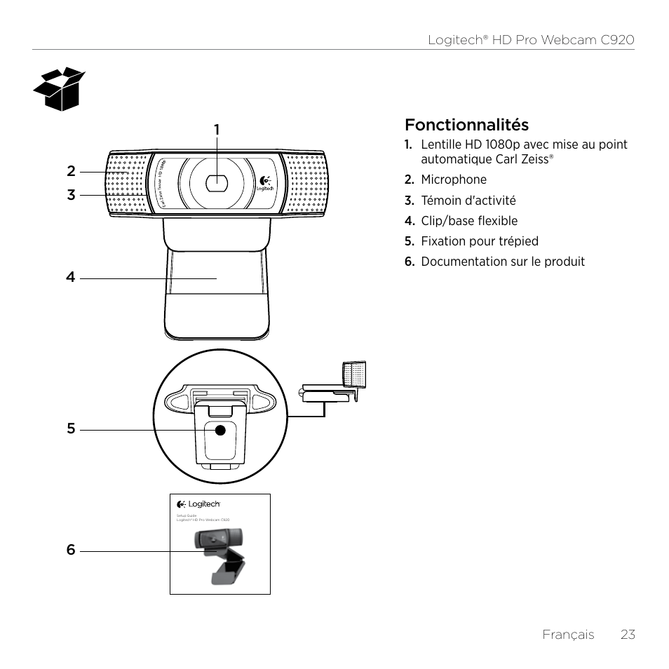 Fonctionnalités | Logitech HD Pro C920 User Manual | Page 23 / 44