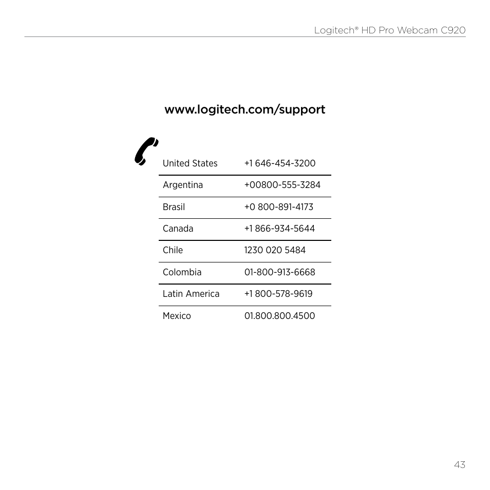 Logitech HD Pro C920 User Manual | Page 43 / 44