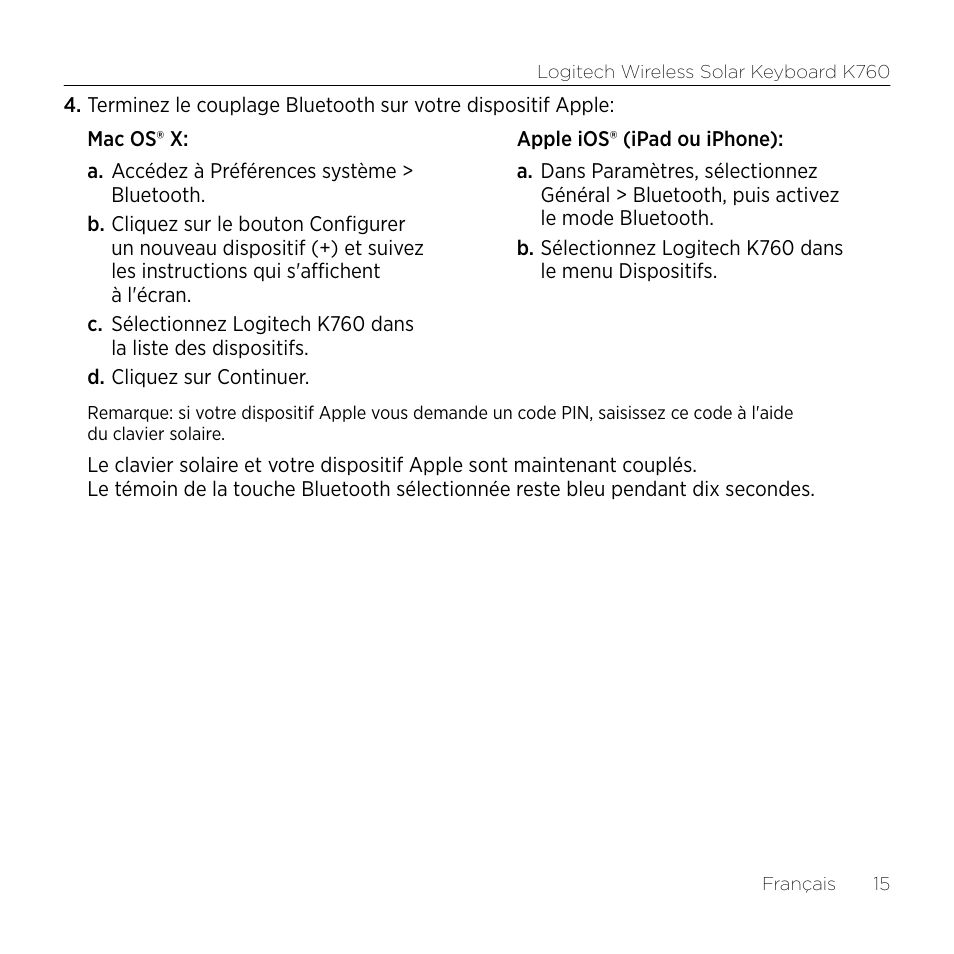 Logitech Keyboard K760 User Manual | Page 15 / 44