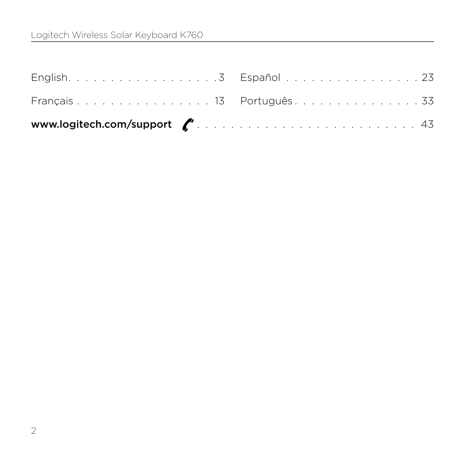 Logitech Keyboard K760 User Manual | Page 2 / 44