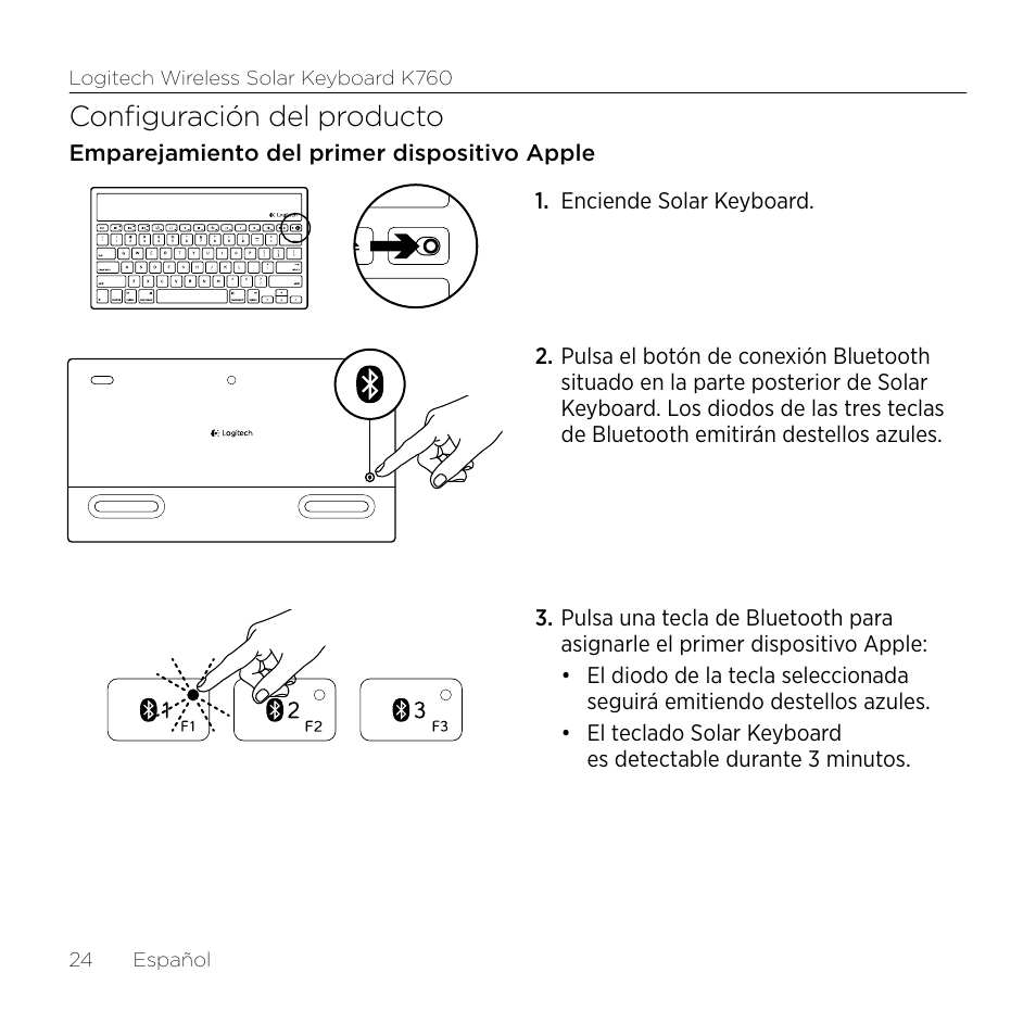 Configuración del producto | Logitech Keyboard K760 User Manual | Page 24 / 44