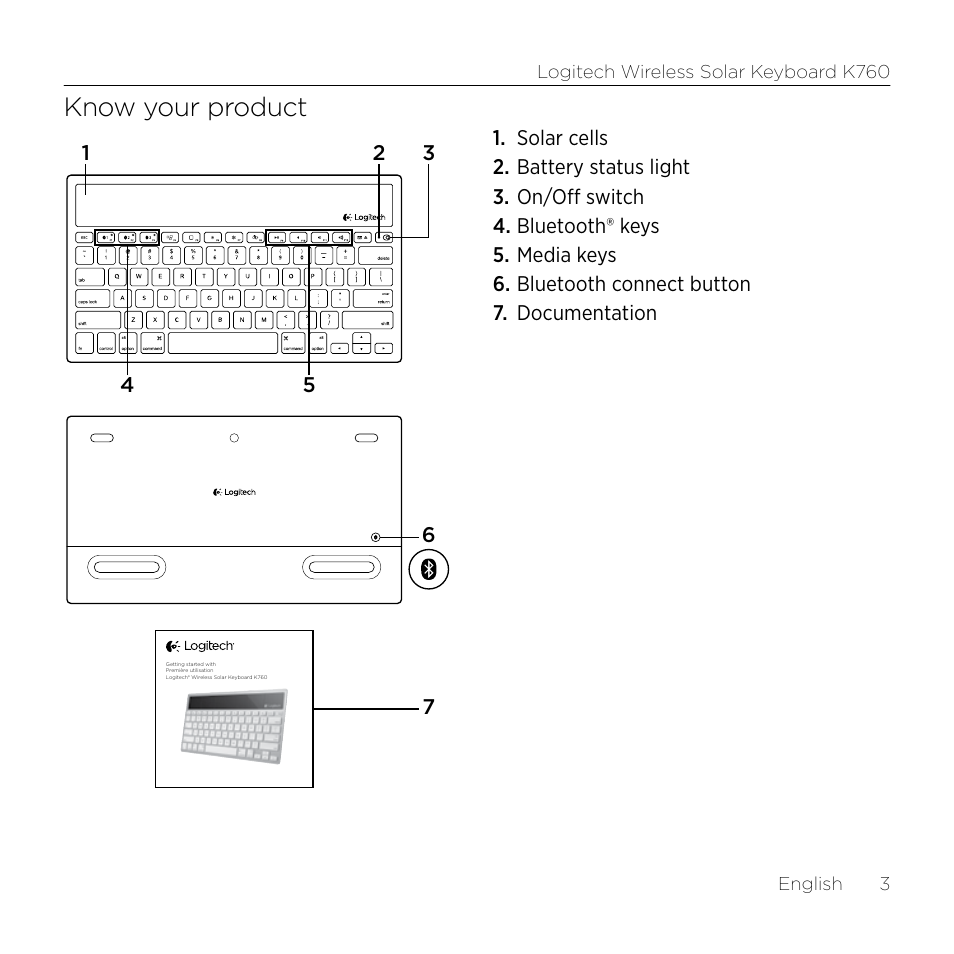 Know your product | Logitech Keyboard K760 User Manual | Page 3 / 44