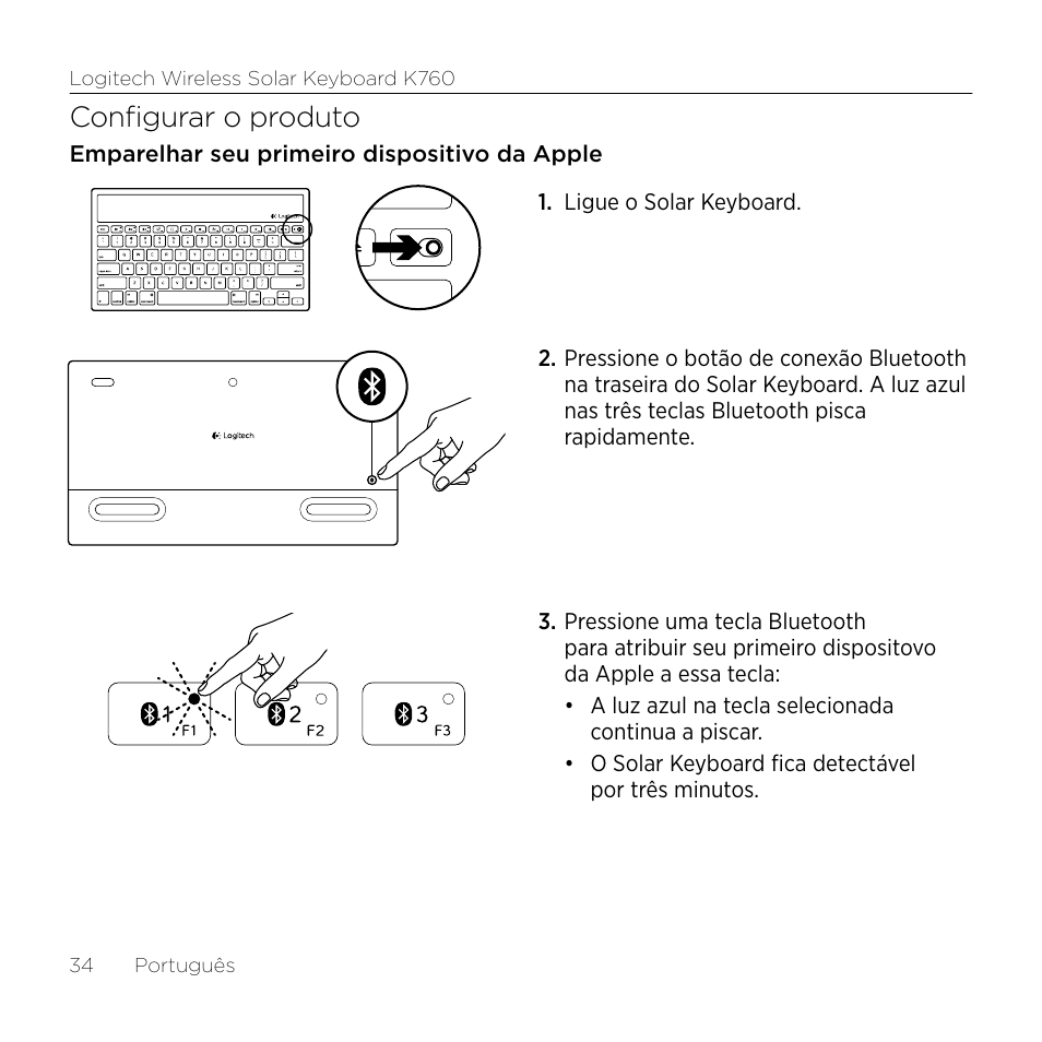 Configurar o produto | Logitech Keyboard K760 User Manual | Page 34 / 44