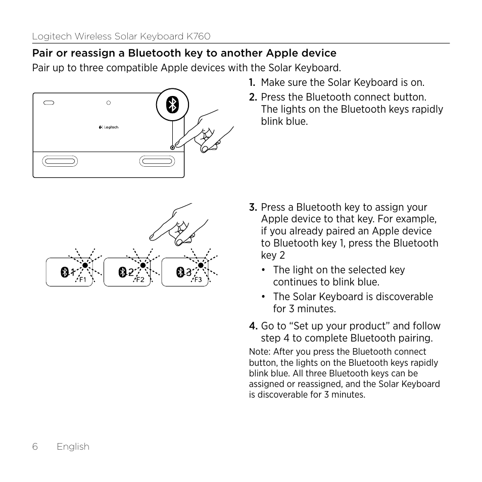 Logitech Keyboard K760 User Manual | Page 6 / 44