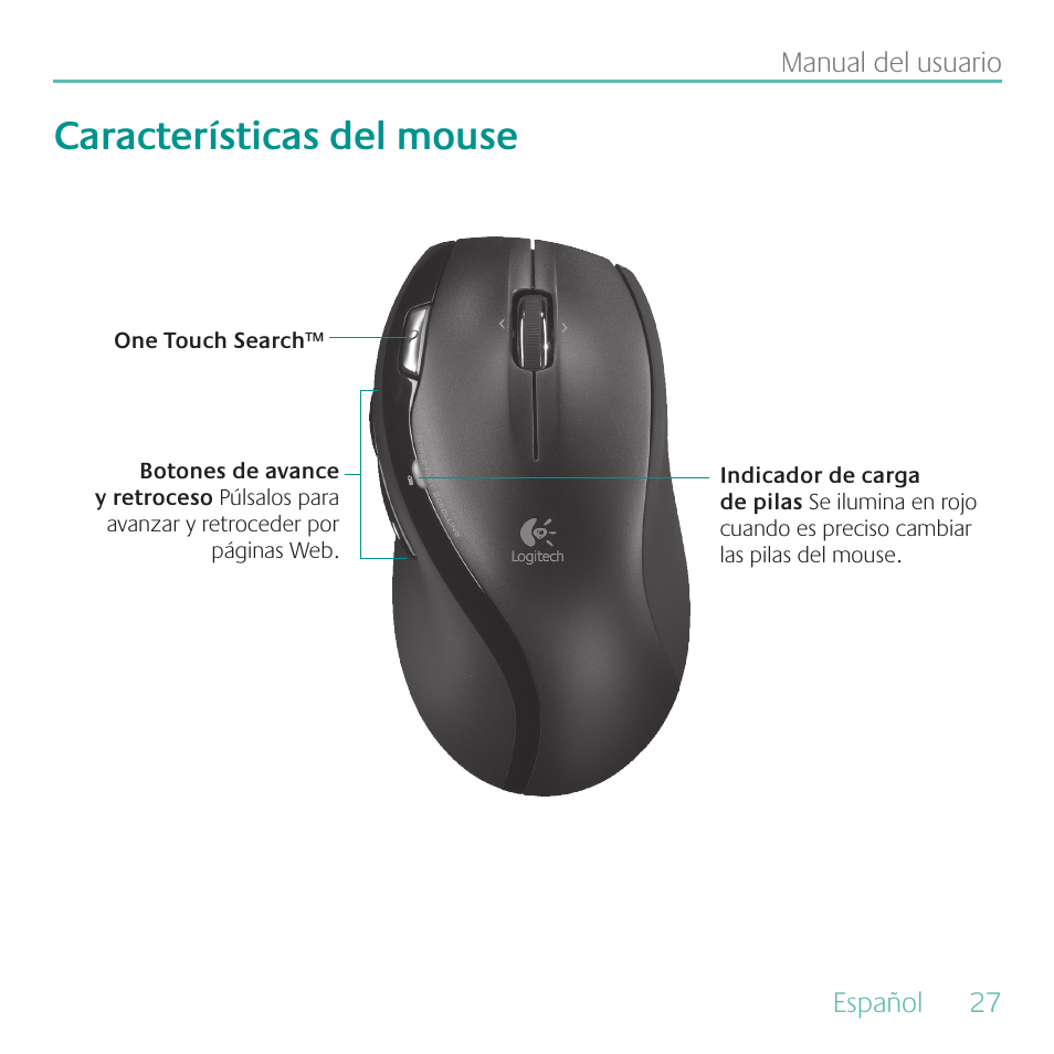 Características del mouse | Logitech MK700 User Manual | Page 27 / 60