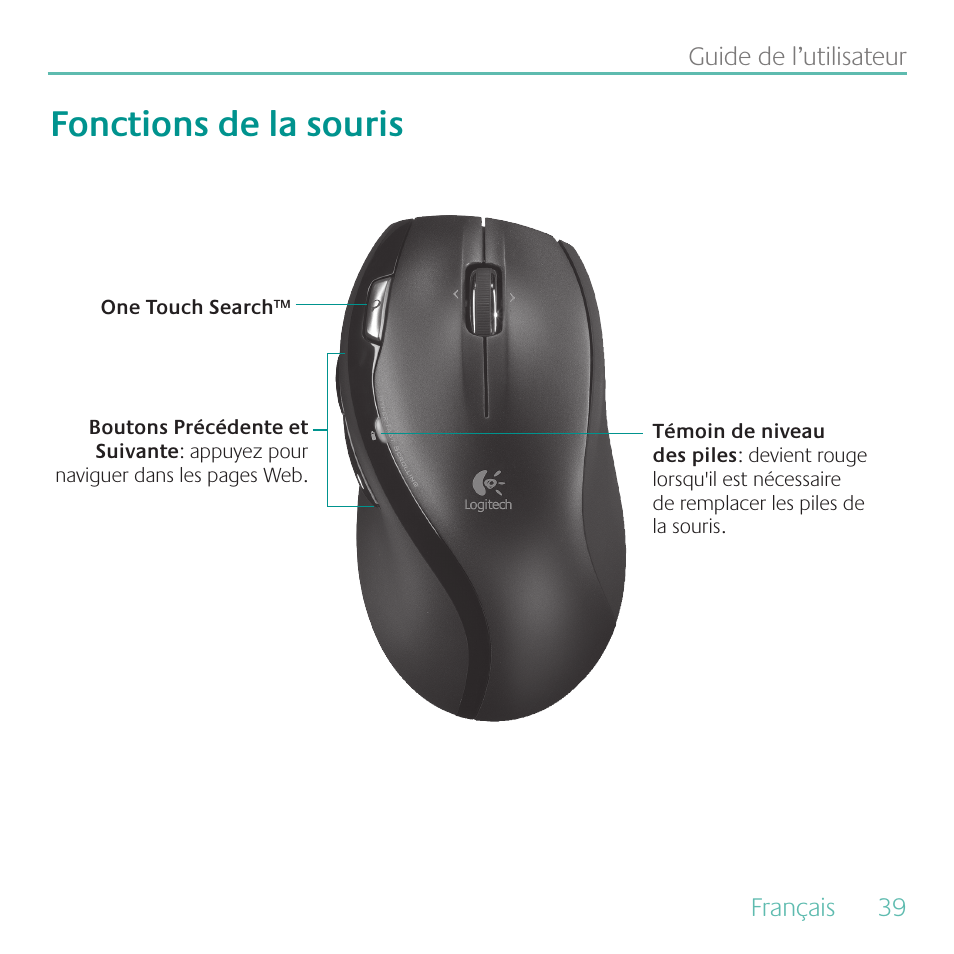 Fonctions de la souris | Logitech MK700 User Manual | Page 39 / 60