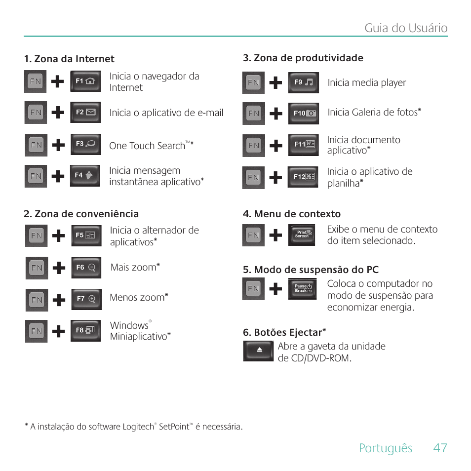 Português, 47 guia do usuário | Logitech MK700 User Manual | Page 47 / 60