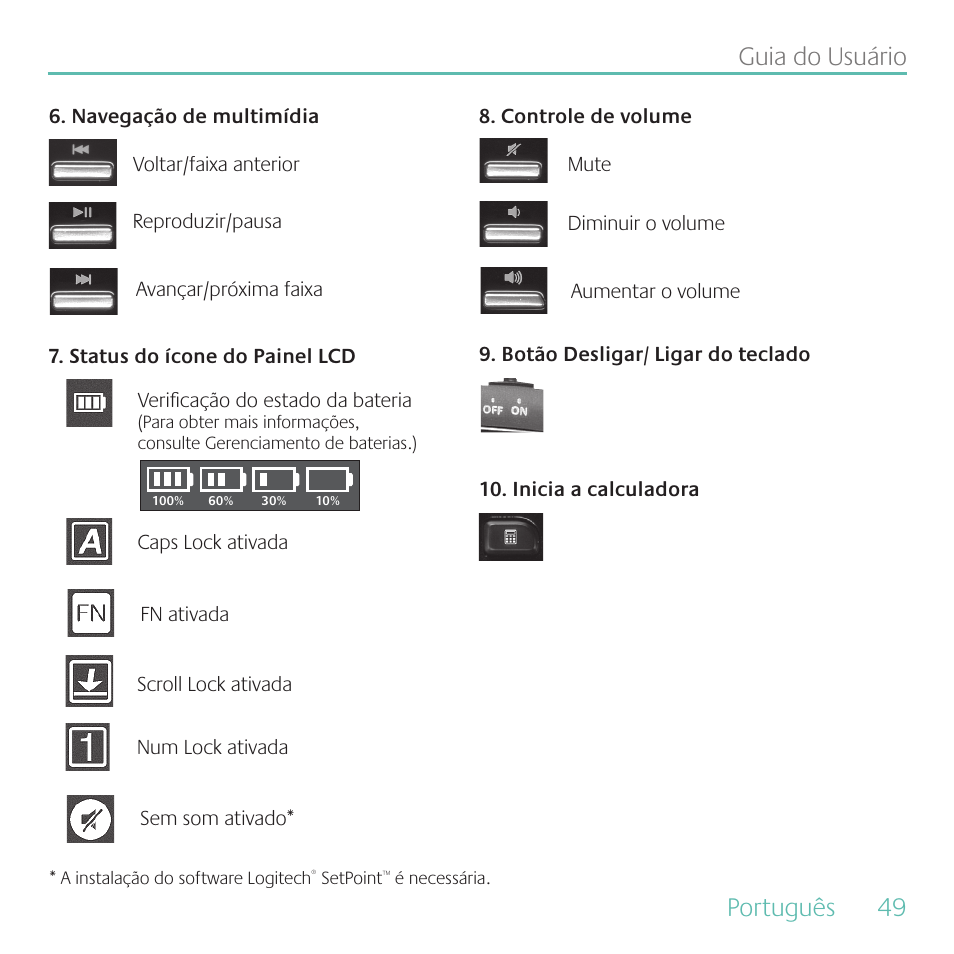 Português, 49 guia do usuário | Logitech MK700 User Manual | Page 49 / 60