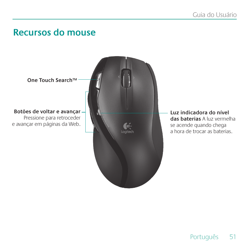Recursos do mouse | Logitech MK700 User Manual | Page 51 / 60