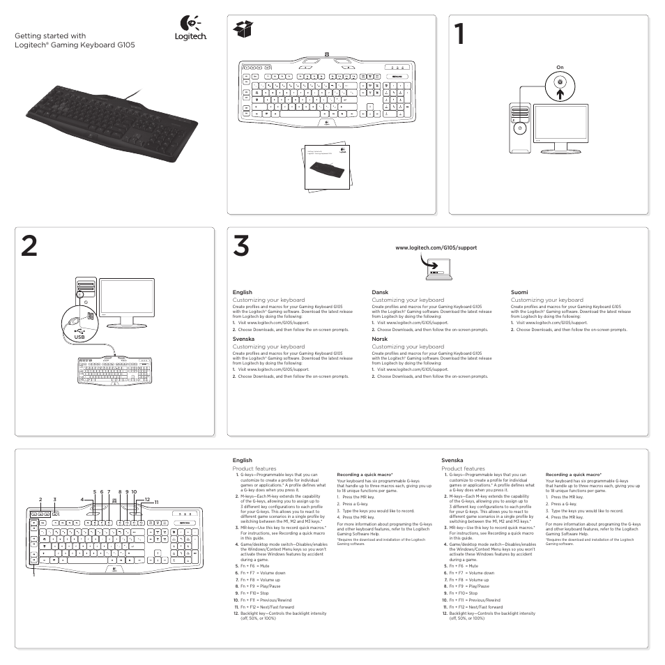 Logitech Gaming Keyboard G105 User Manual | 2 pages