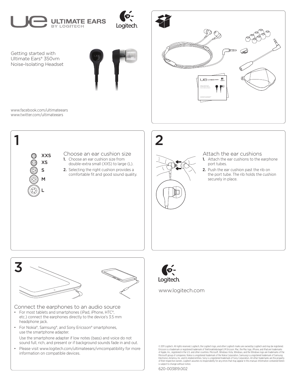 Logitech Ultimate Ears 350 User Manual | 2 pages