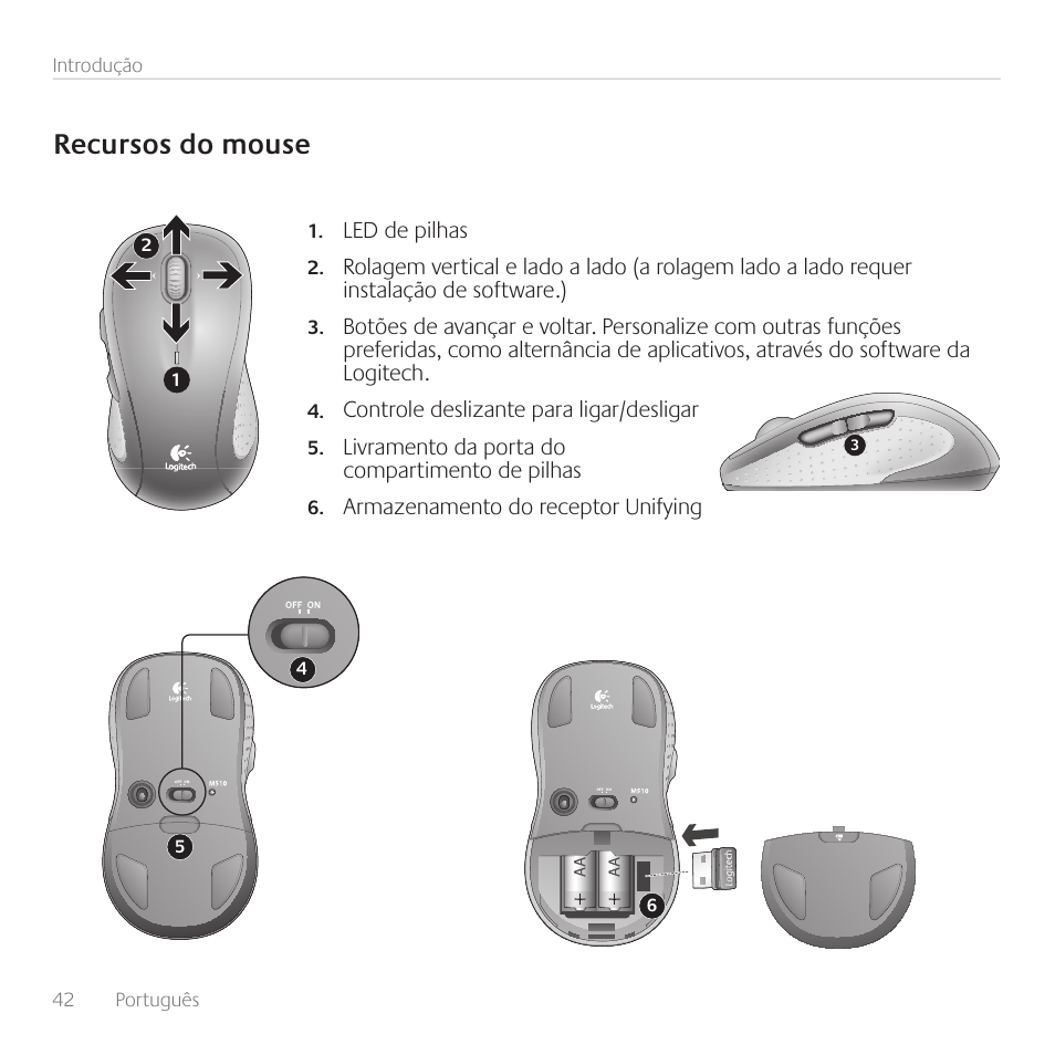 Recursos do mouse | Logitech Wireless Wave Combo MK550 User Manual | Page 42 / 52