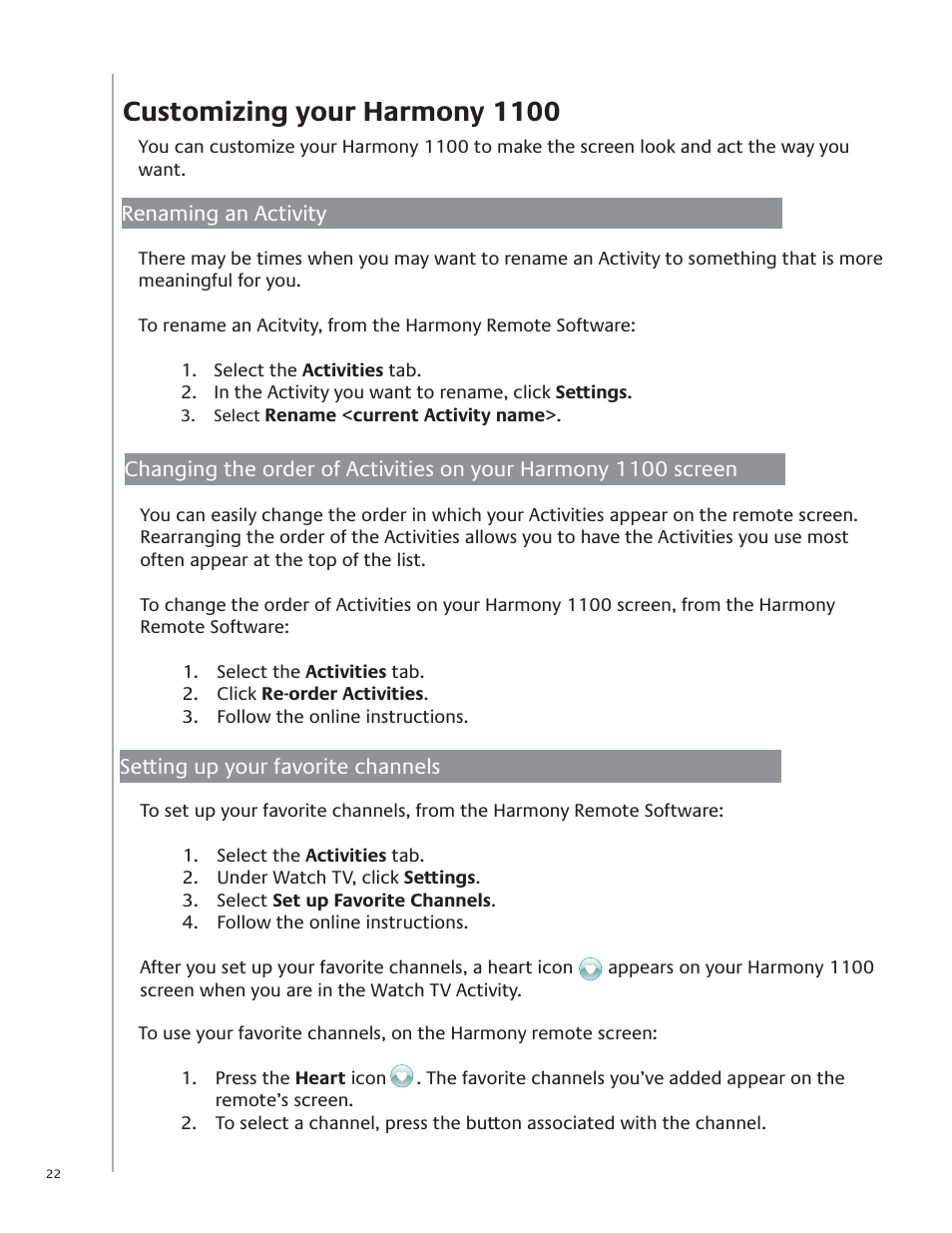 Customizing your harmony 1100 | Logitech Harmony 1100 User Manual | Page 22 / 48