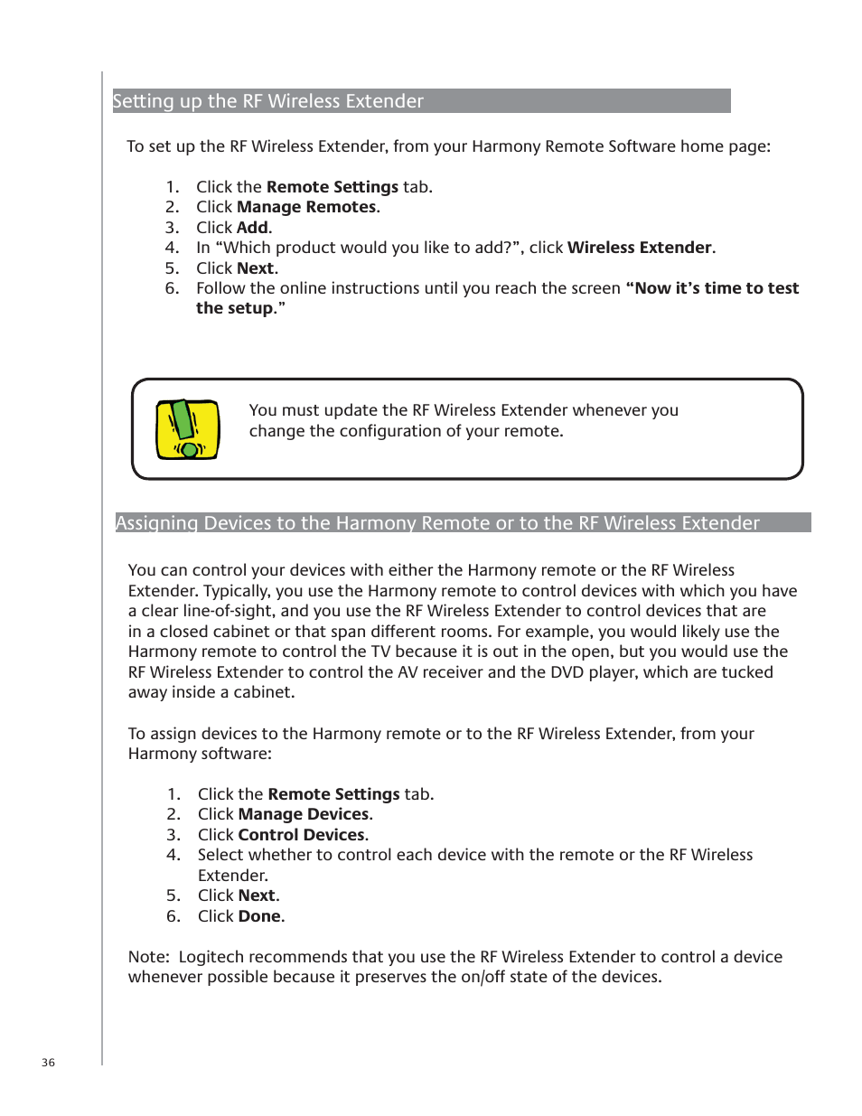 Logitech Harmony 1100 User Manual | Page 36 / 48