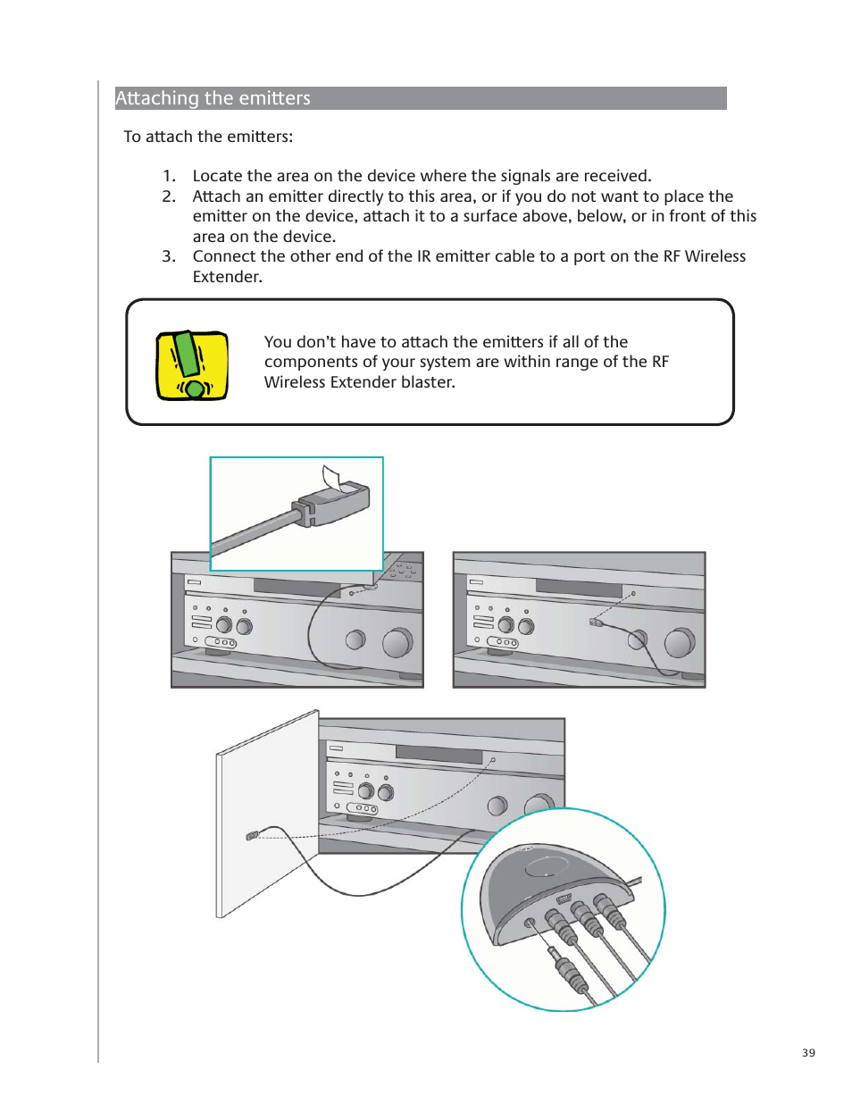 Attaching the emitters | Logitech Harmony 1100 User Manual | Page 39 / 48