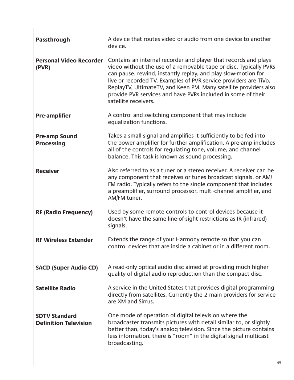 Logitech Harmony 1100 User Manual | Page 45 / 48