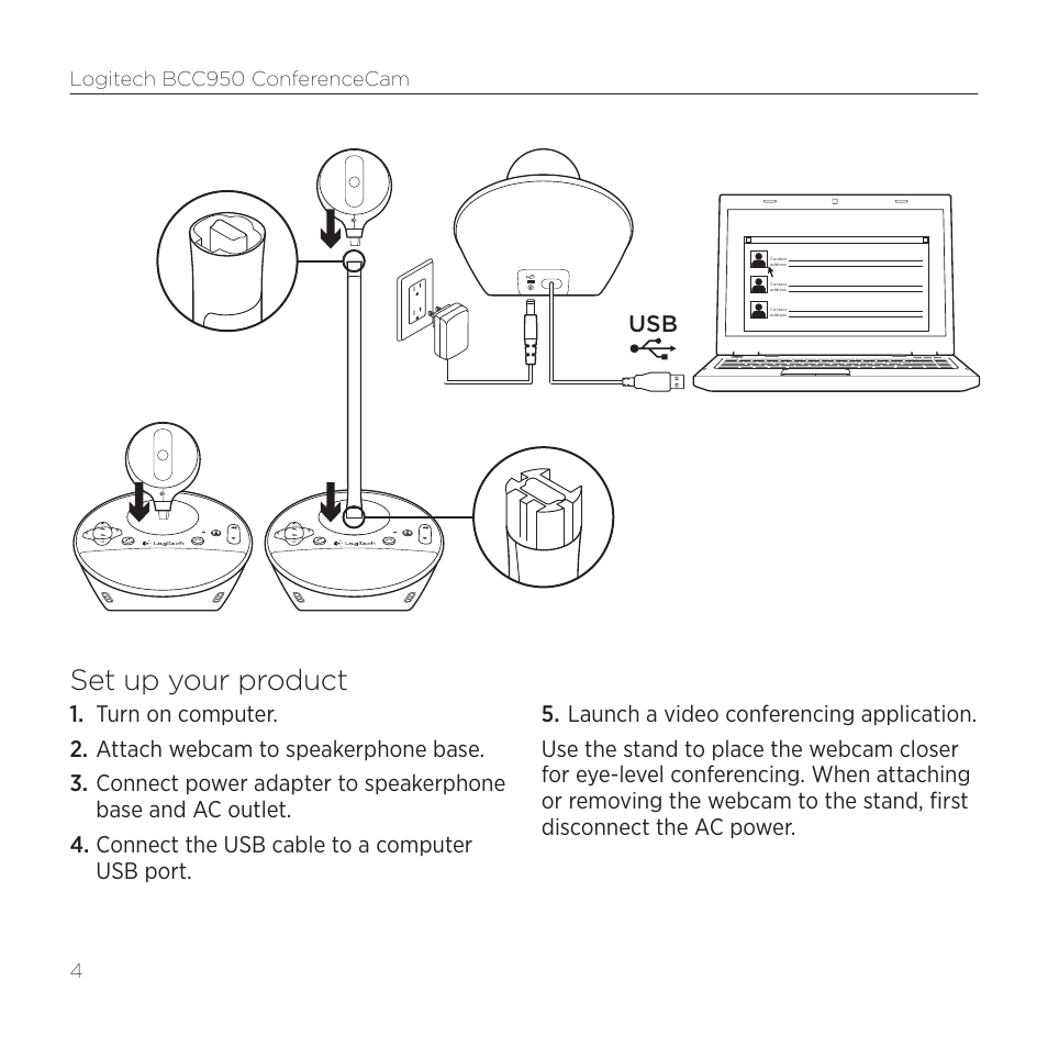 Set up your product | Logitech Bcc950 User Manual | Page 4 / 8