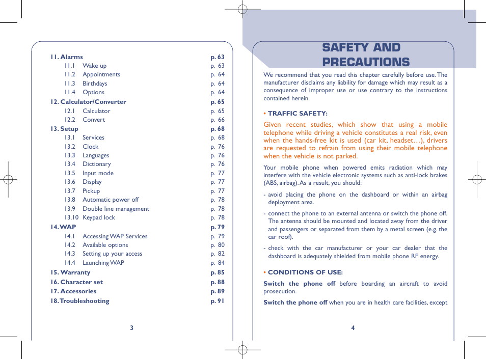 Safety and precautions | Alcatel OT331 User Manual | Page 3 / 48