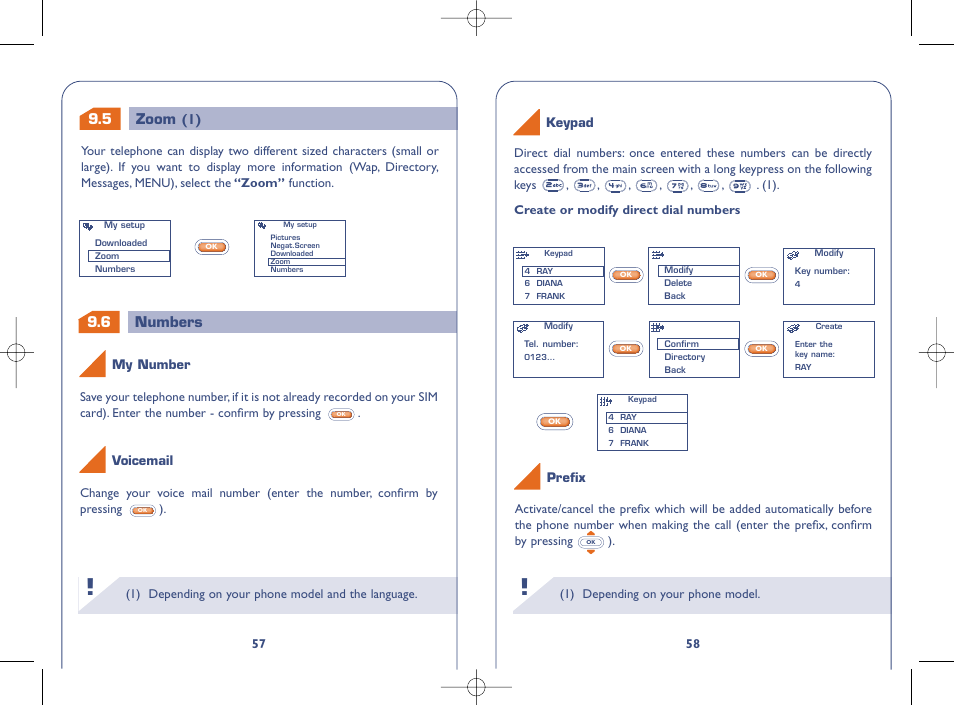 6 numbers, 5 zoom (1) | Alcatel OT331 User Manual | Page 30 / 48