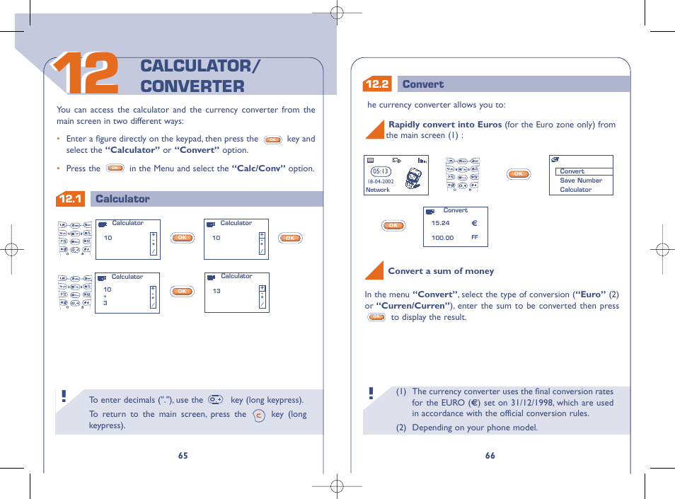 Calculator/ converter | Alcatel OT331 User Manual | Page 34 / 48