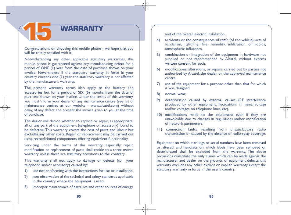 Warranty | Alcatel OT331 User Manual | Page 44 / 48