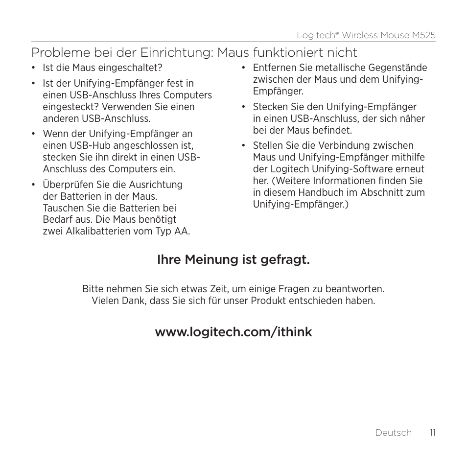 Ihre meinung ist gefragt | Logitech M525 User Manual | Page 11 / 64