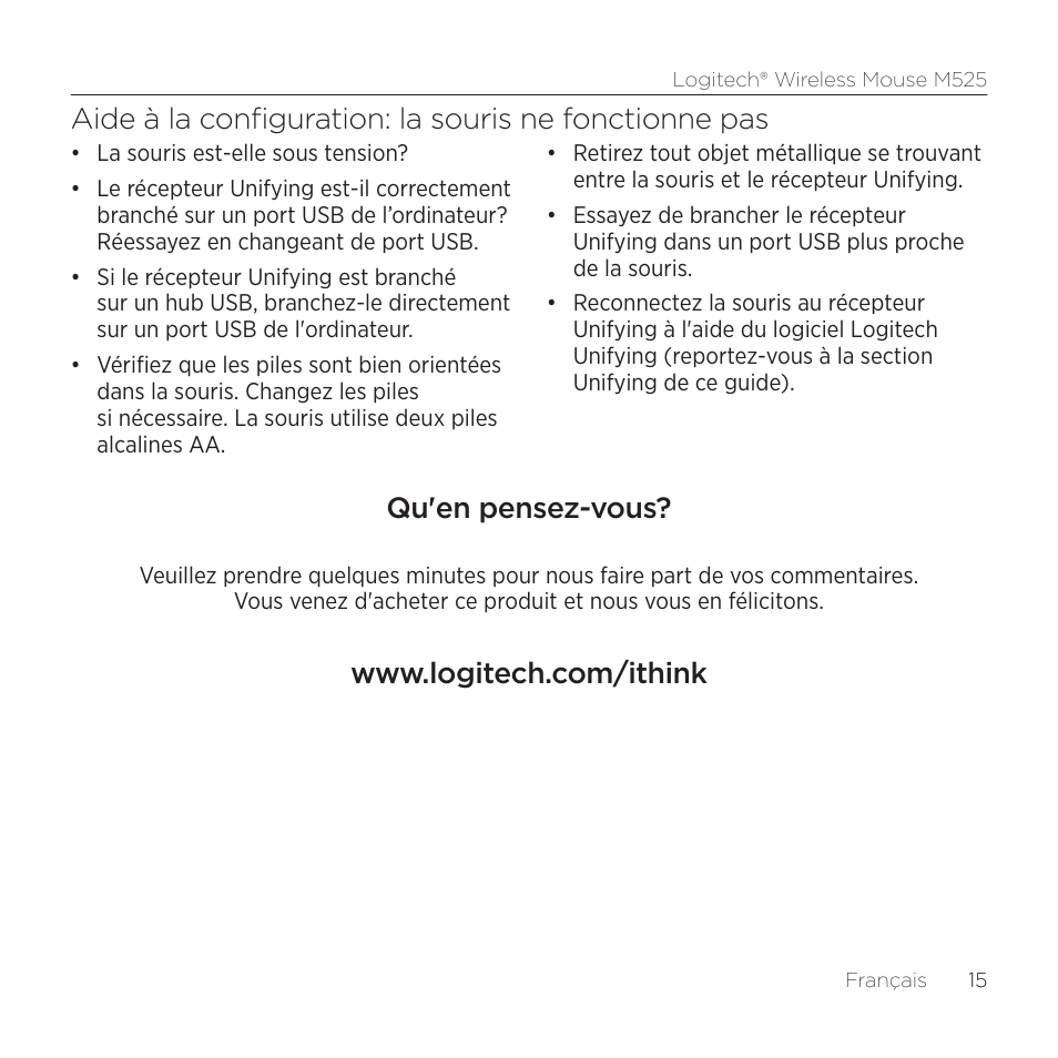 Qu'en pensez-vous | Logitech M525 User Manual | Page 15 / 64