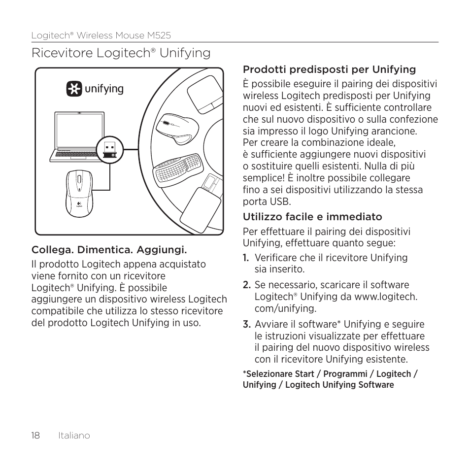 Ricevitore logitech® unifying | Logitech M525 User Manual | Page 18 / 64