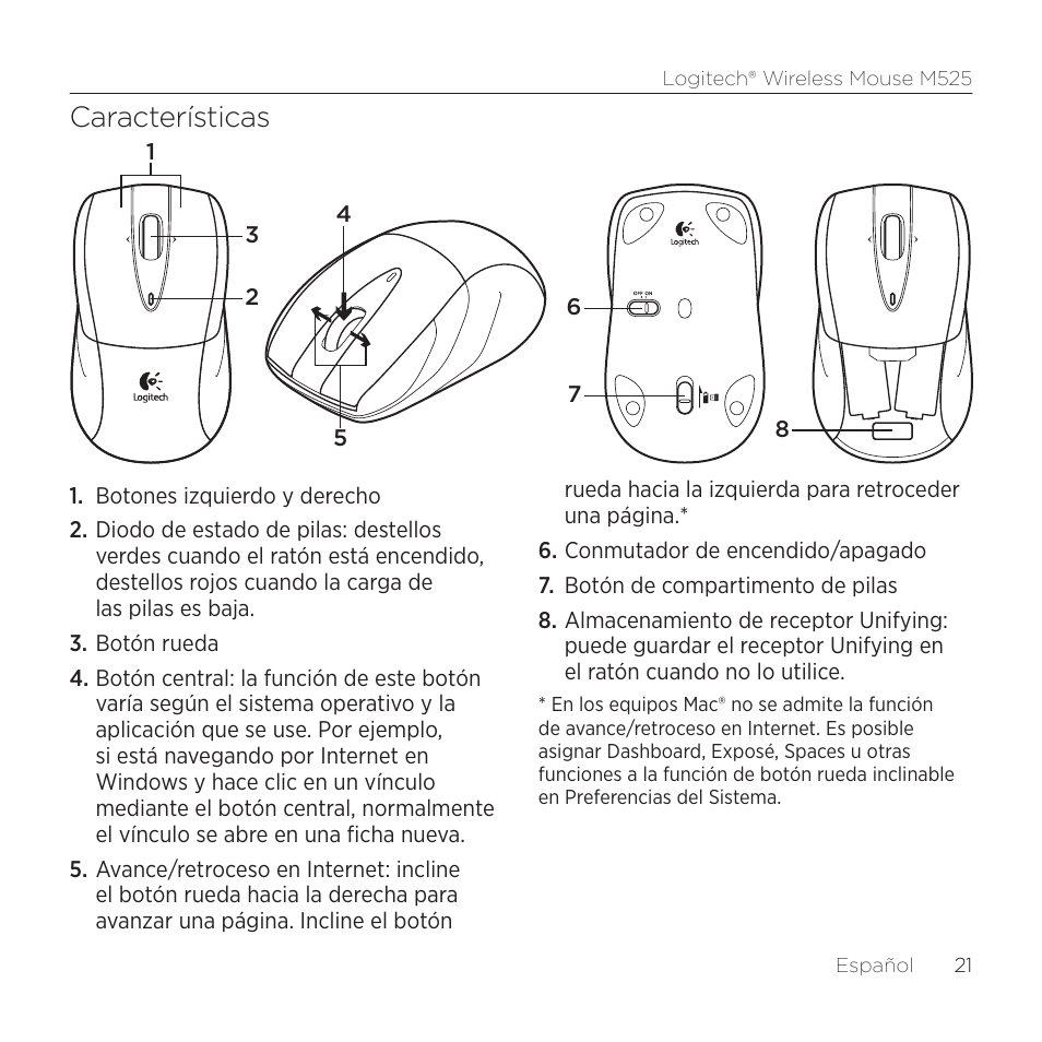 Características | Logitech M525 User Manual | Page 21 / 64