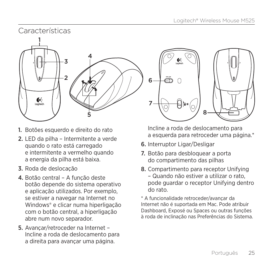 Características | Logitech M525 User Manual | Page 25 / 64