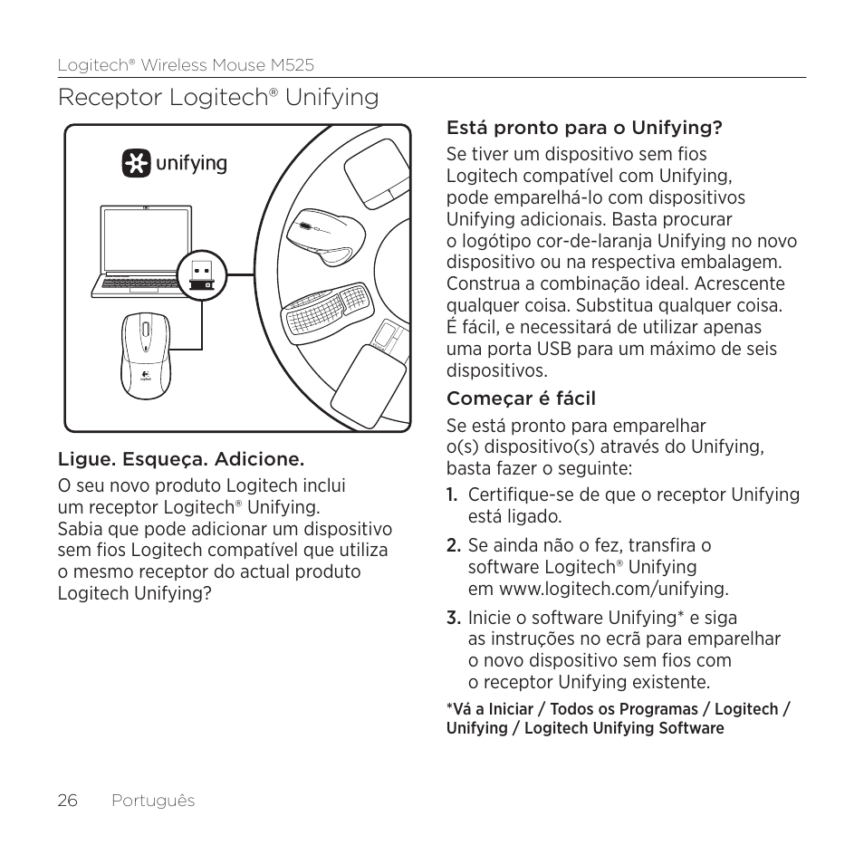 Receptor logitech® unifying | Logitech M525 User Manual | Page 26 / 64