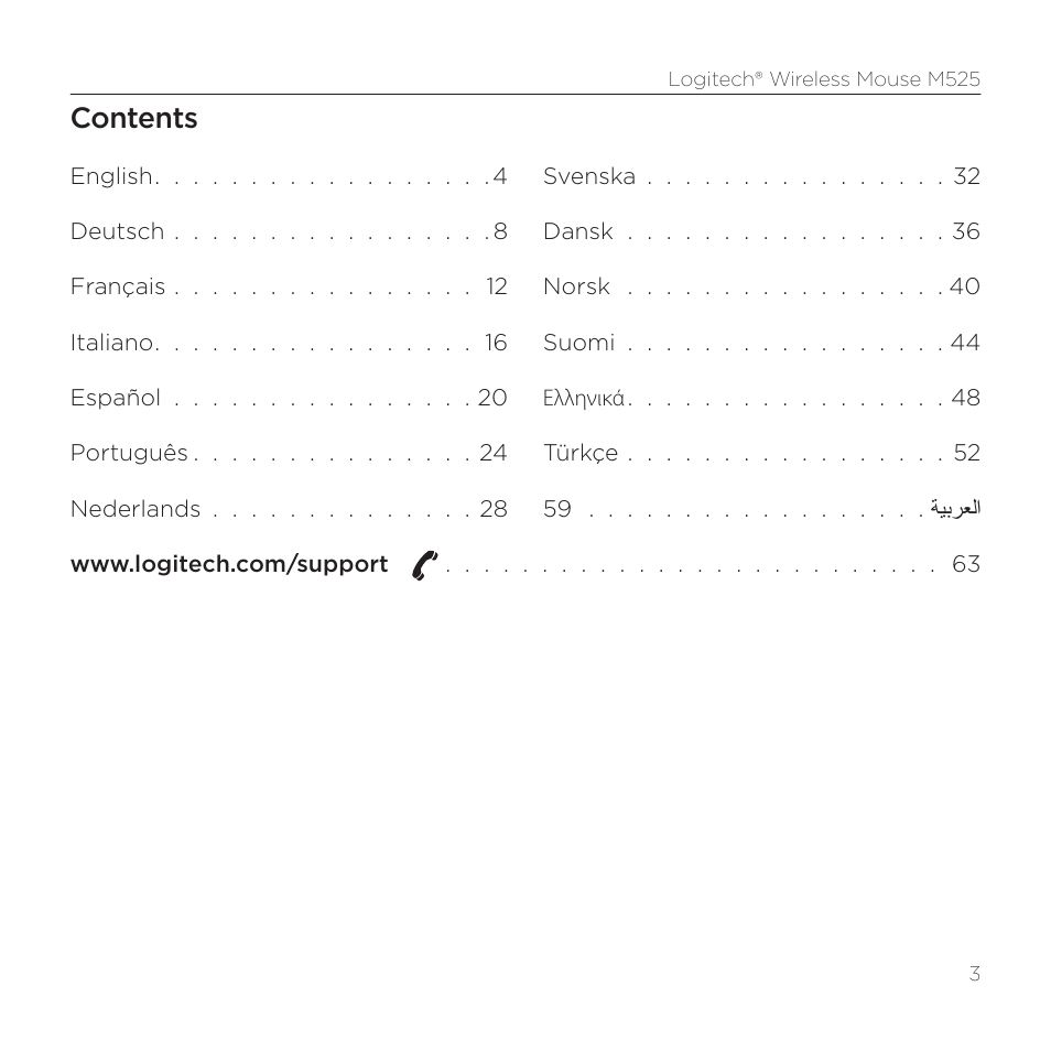 Logitech M525 User Manual | Page 3 / 64