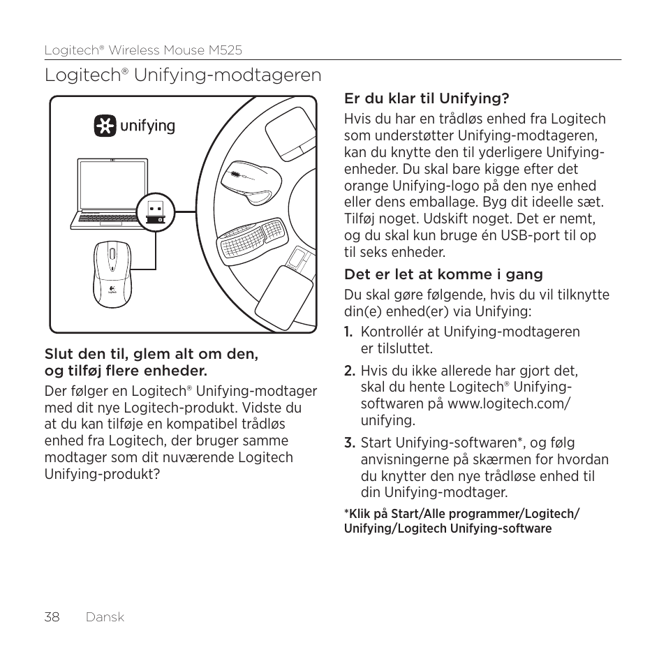 Logitech® unifying-modtageren | Logitech M525 User Manual | Page 38 / 64