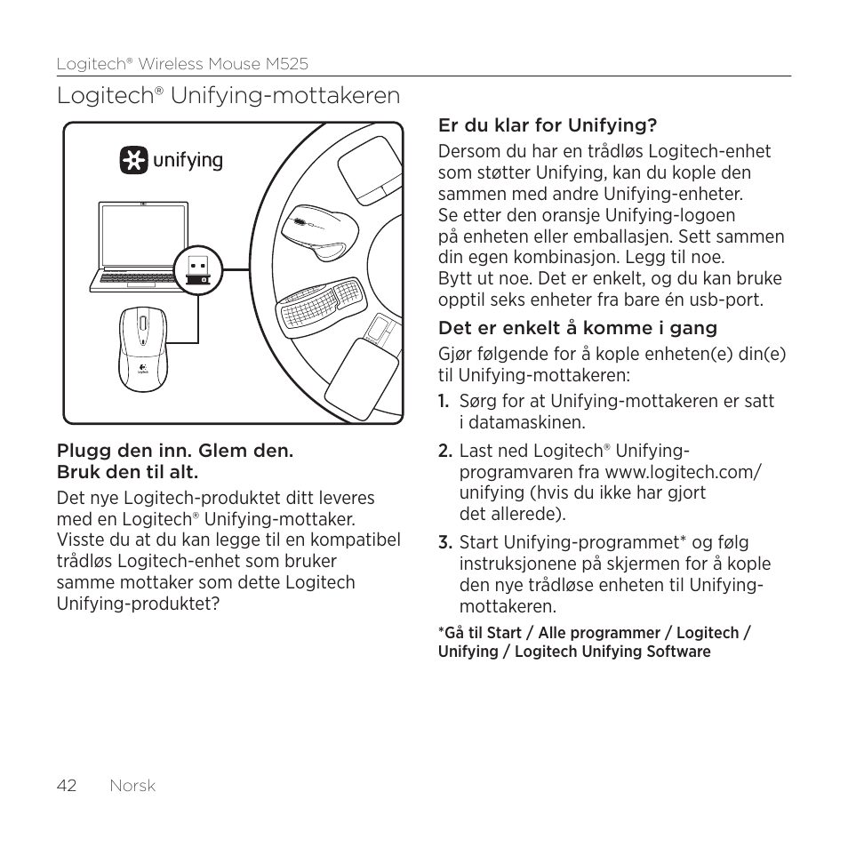 Logitech® unifying-mottakeren | Logitech M525 User Manual | Page 42 / 64