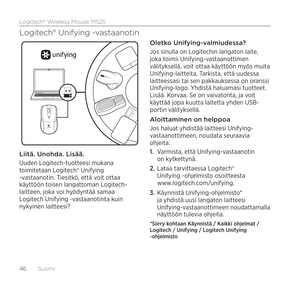 Logitech® unifying -vastaanotin | Logitech M525 User Manual | Page 46 / 64