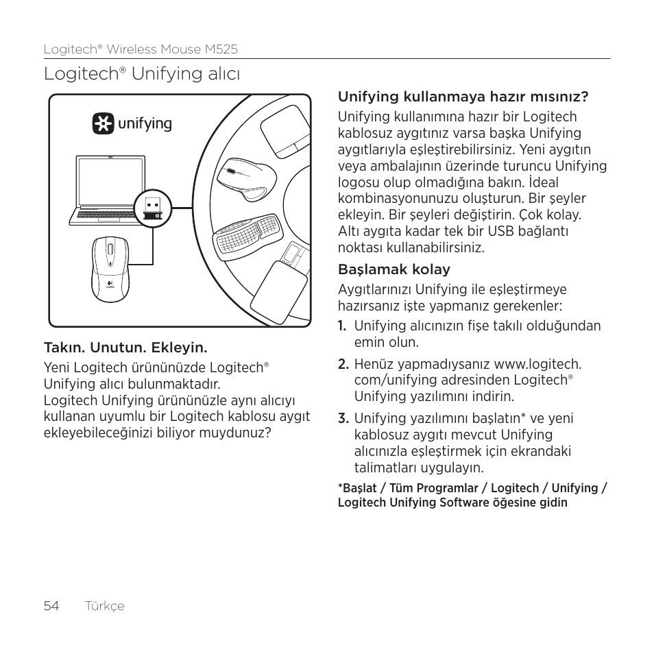 Logitech® unifying alıcı | Logitech M525 User Manual | Page 54 / 64